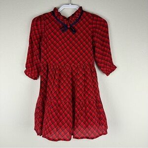 NEW Tuk Tuk Designs Red Blue Plaid Tiered Long Sleeve Dress Size 7-8